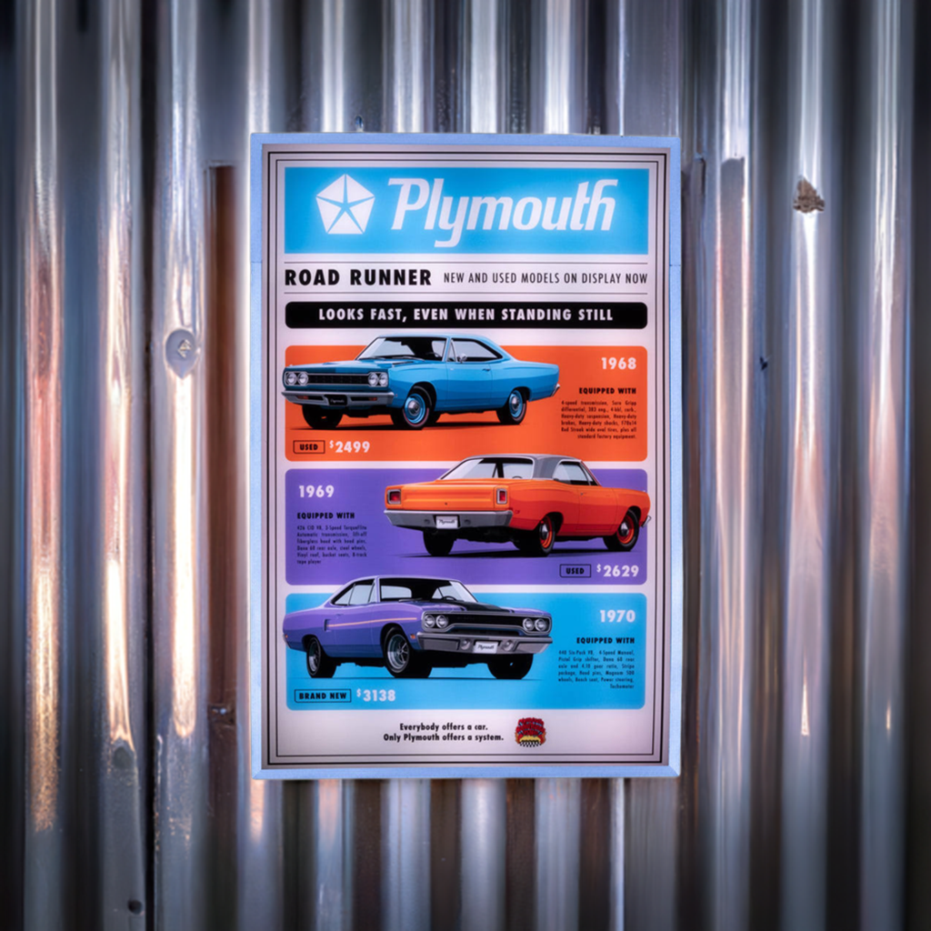 Plymouth ROAD RUNNER Backlit Sign 24 x 16-PLYRR01