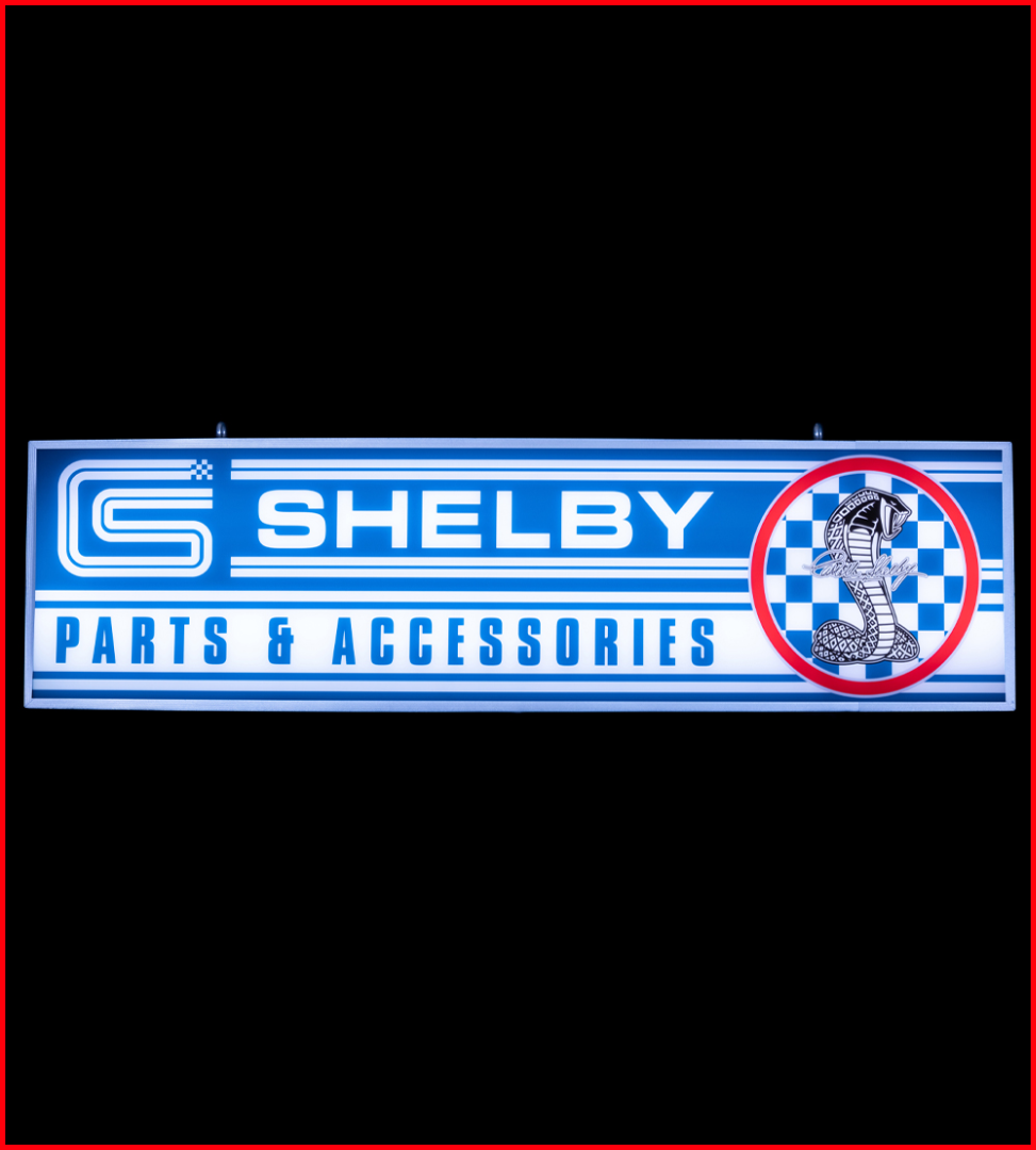 Front View of the Shelby American LED Sign showing the Shelby Tiffany Snake with traditional Shelby blue and white colors