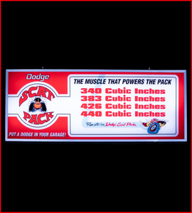 Dodge Scat Pack Garage Backlit Sign 30 x 12 Inch -DSCTVT-02